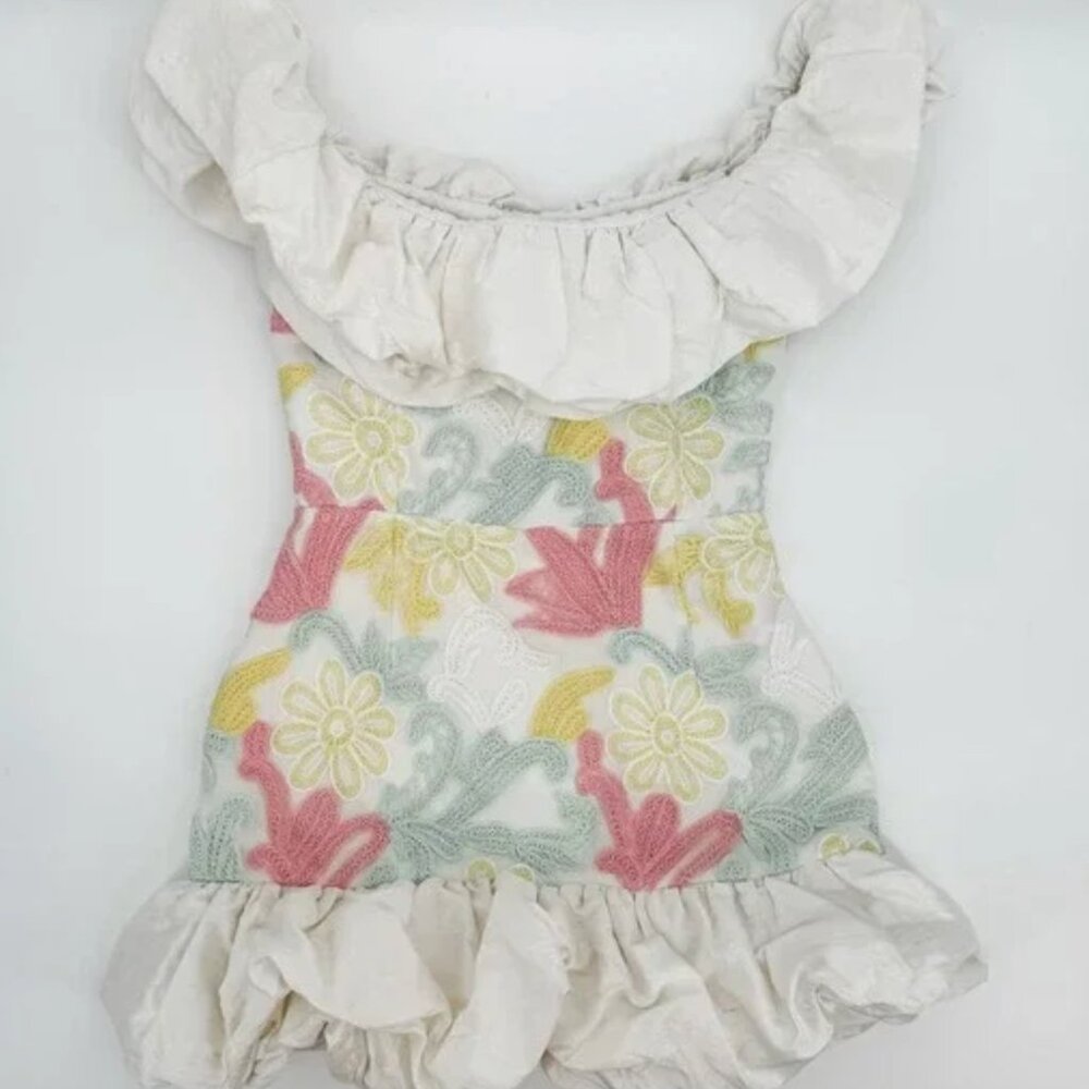 Markarian Dress Mini Ruffled Floral Off the Shoulder Pastel Grace White Pink 4 - Picture 2 of 6